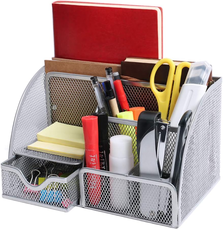 OKPOW Mesh Desk Organiser,Multi-Use Desk Tidy & Pen Holder with 6 storage and 1...