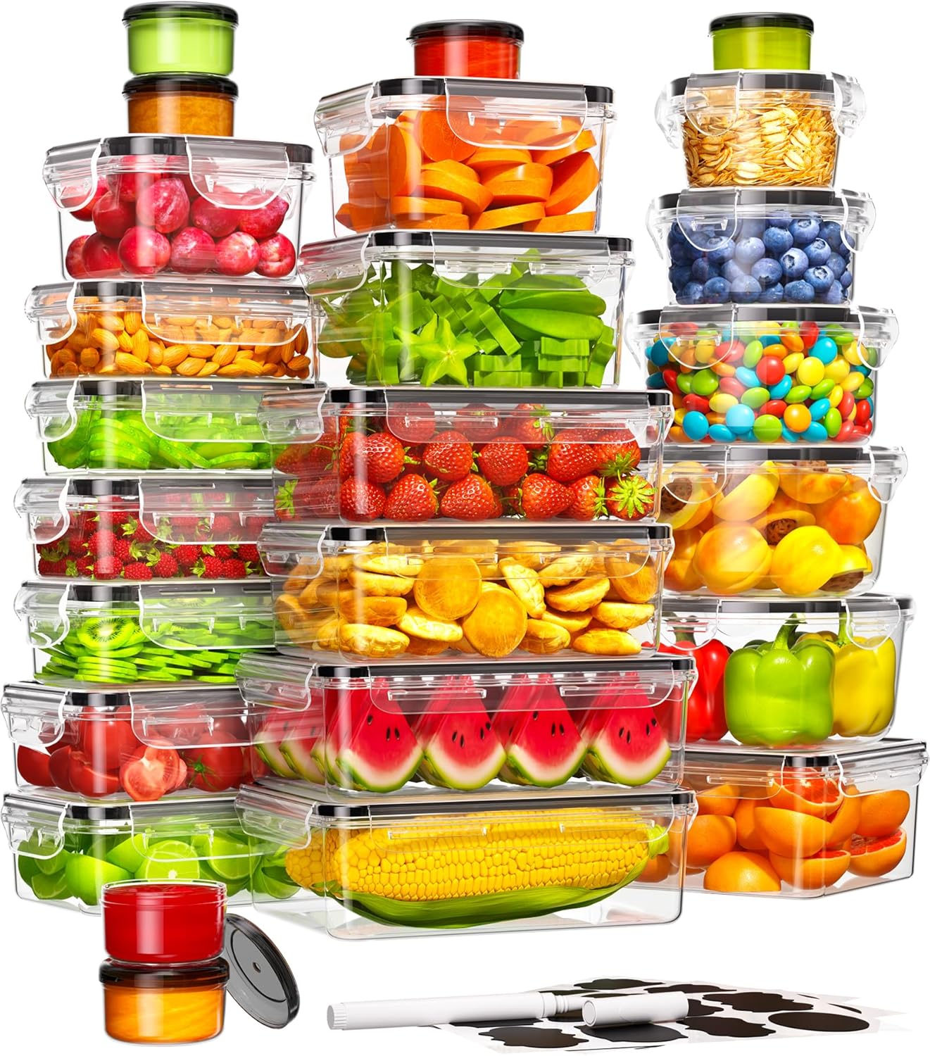 50 Piece Food Storage Containers with Lids(25 Containers & 25 Lids), Plastic Foo...