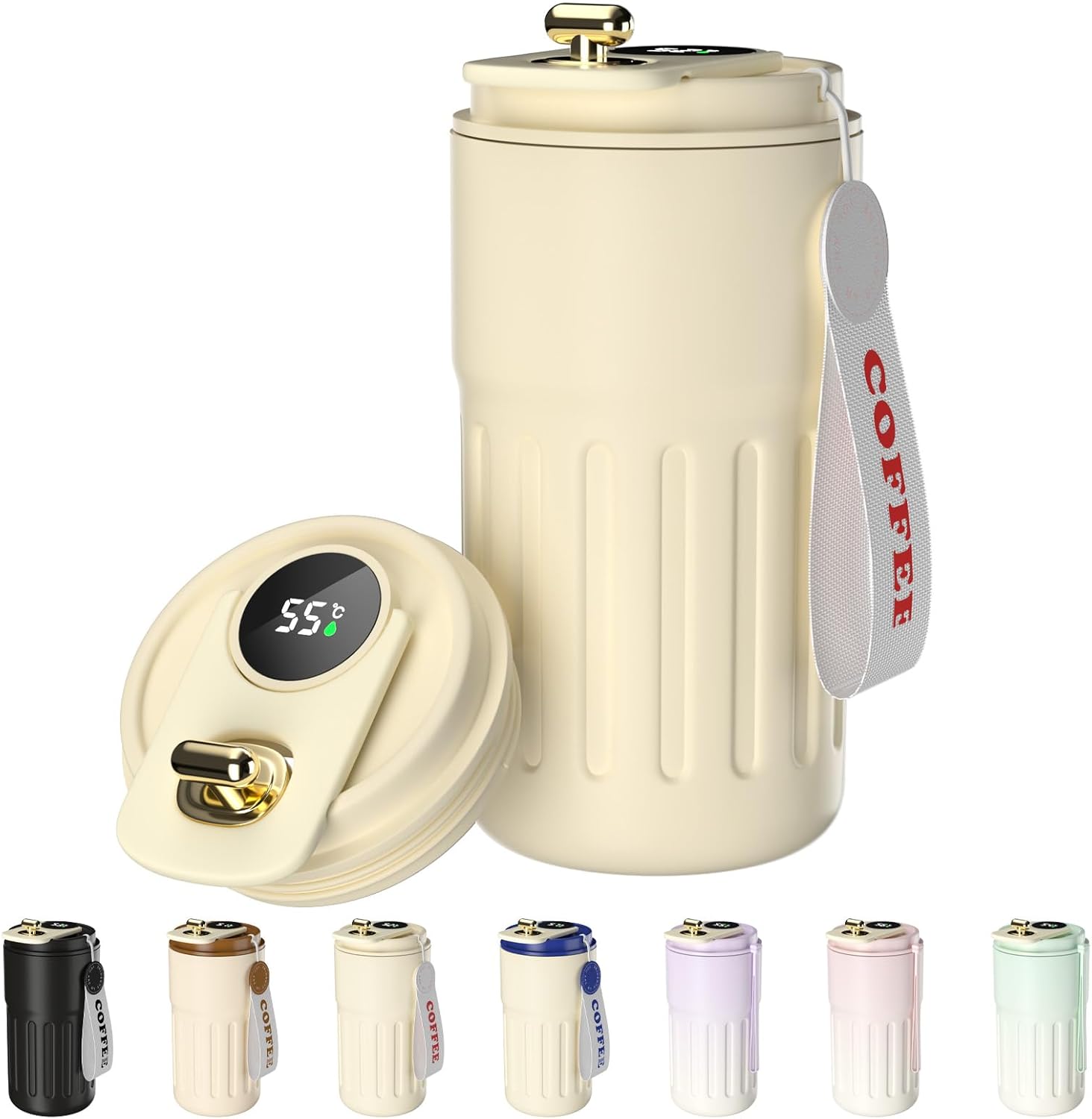 Homealexa Coffee Cup Travel Mugs, Vacuum Insulating Cup 304 Stainless Steel, LED...