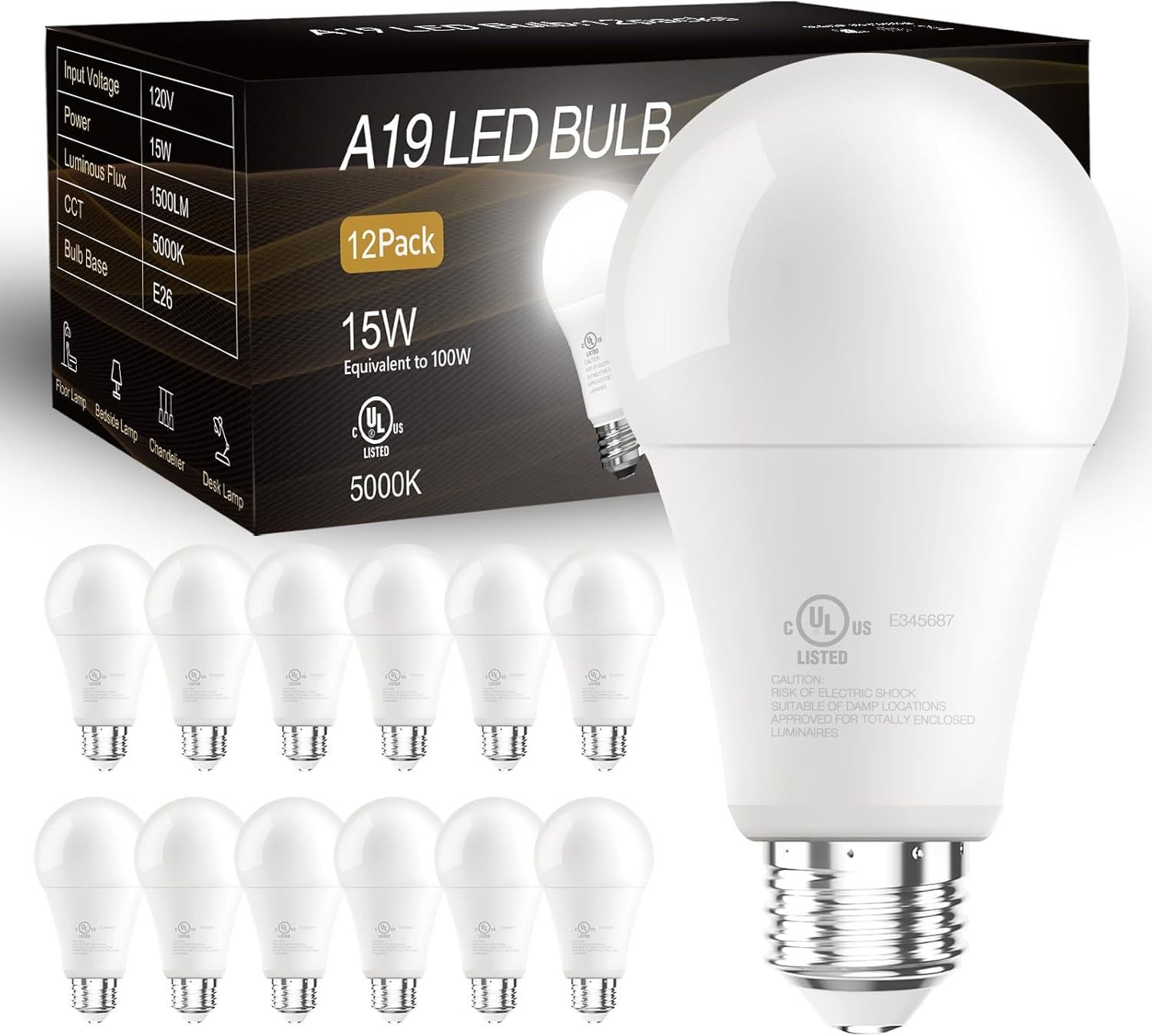 DAYBETTER 12 Pack A19 LED Light Bulbs, 100 Watt Equivalent LED Bulbs, Long Lifes...
