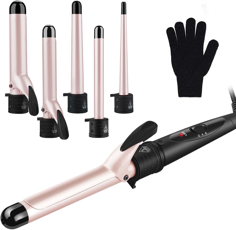 GEEDIAR Hair Curler - 5 in 1 Curling Wand Curling Tongs with 5 Interchangeable P...