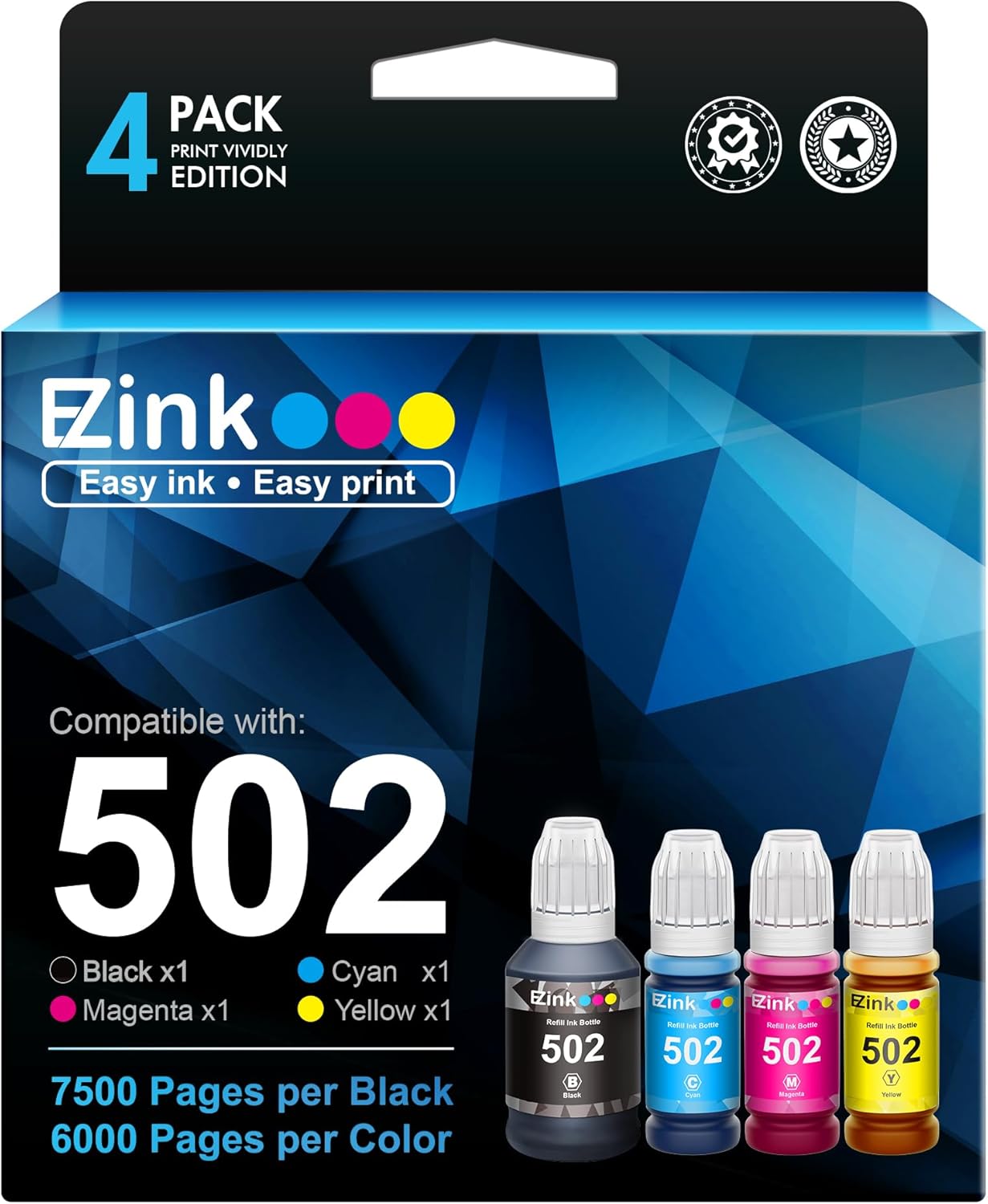 E-Z Ink Compatible Refill Ink Bottle, Special Ink Replacement for Epson 502 T502...