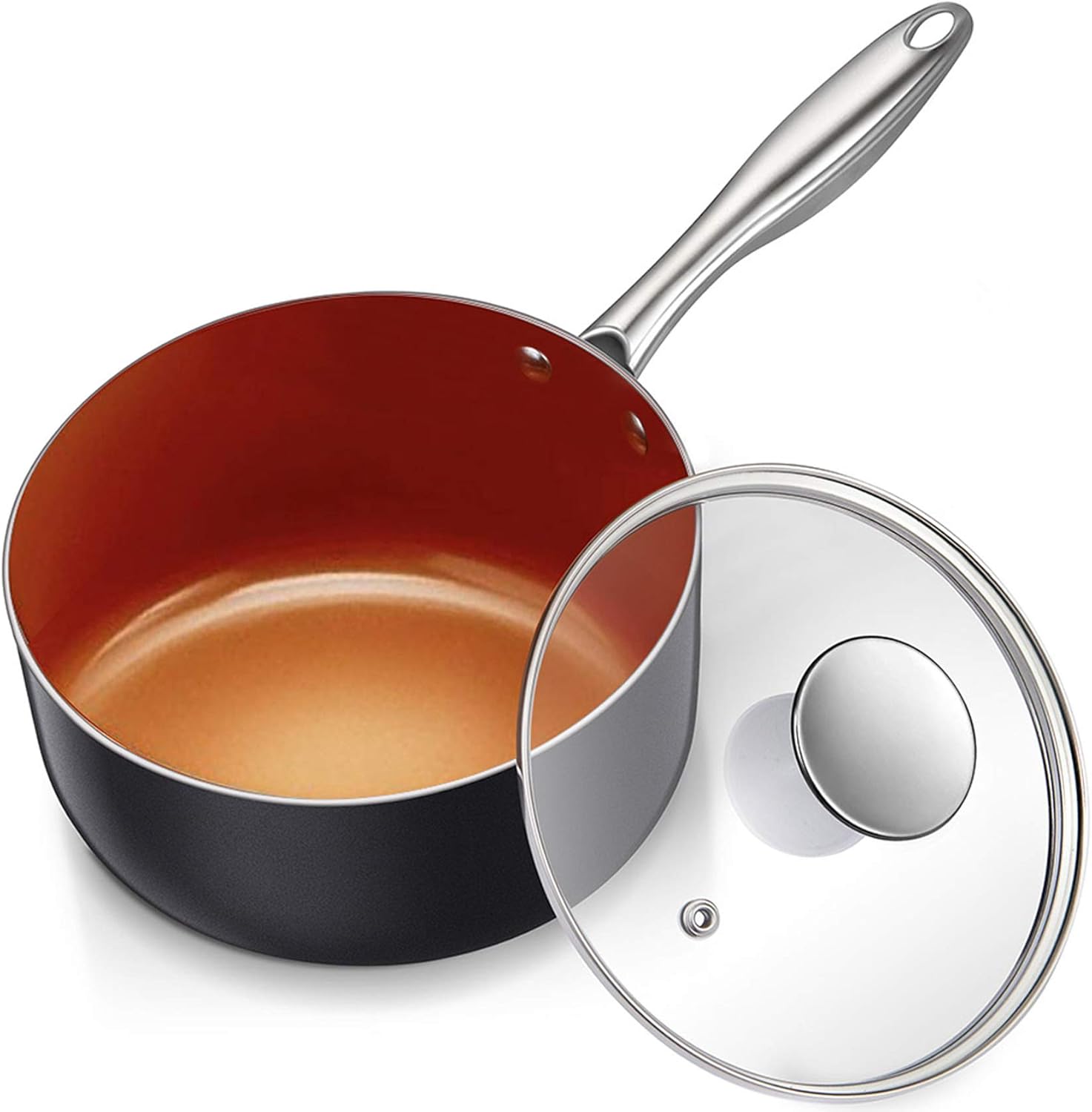 MICHELANGELO Nonstick Sauce Pan 2 Quart, Ultra Nonstick Copper Sauce Pot 2 Qt, N...