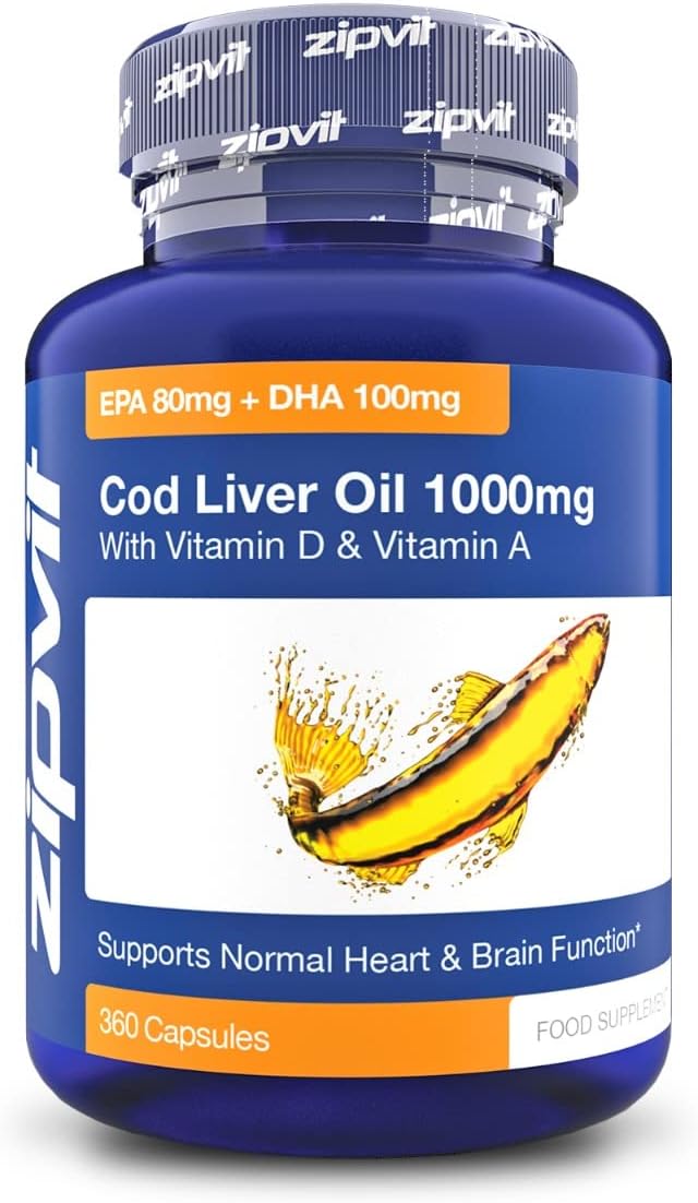 Cod Liver Oil 1000mg, 360 Capsules of High Strength Fish Oil, Rich in Omega 3. S...
