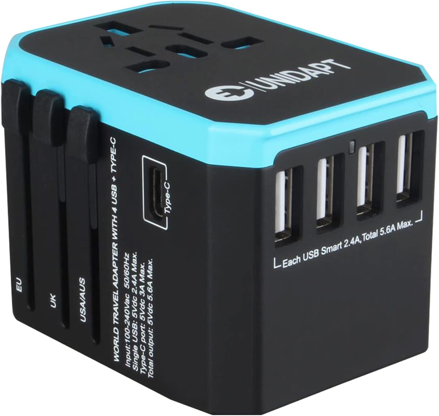 Universal Travel Adapter, Unidapt International Plug Adapter, 5.6A Smart Power 3...