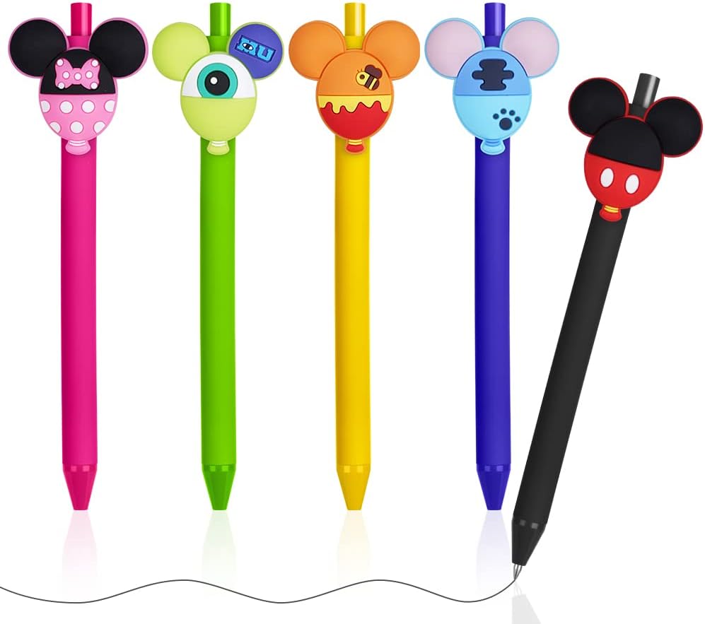 AUAUY 5PCS Cartoon Ballpoint Pens, Cute Mouse Head Character Ears Pens, Retracta...