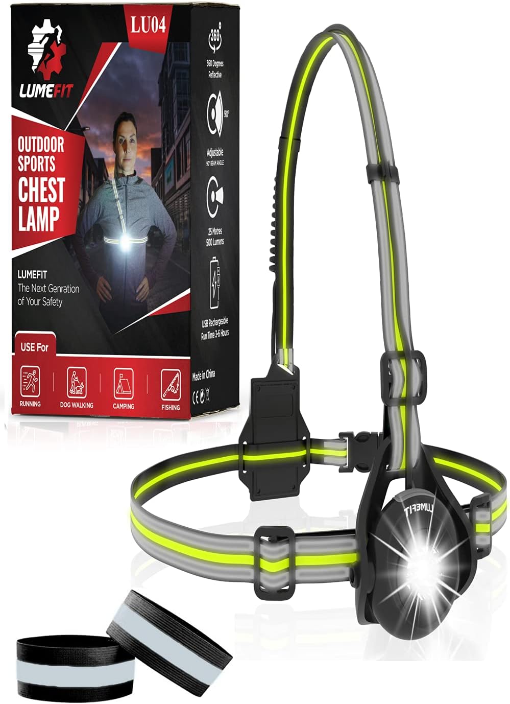 LUMEFIT Running Light for Runners - Chest LED Lamp Run Light - 90° Adjustable Be...