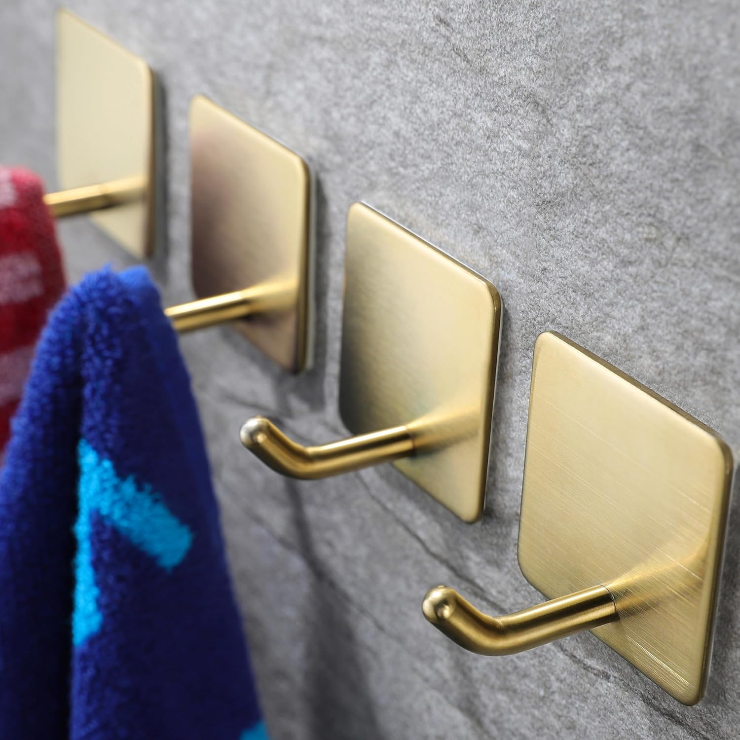 YIGII Adhesive Towel Hooks/Bathroom Hook, Gold Self Adhesive Hooks Heavy Duty Co...
