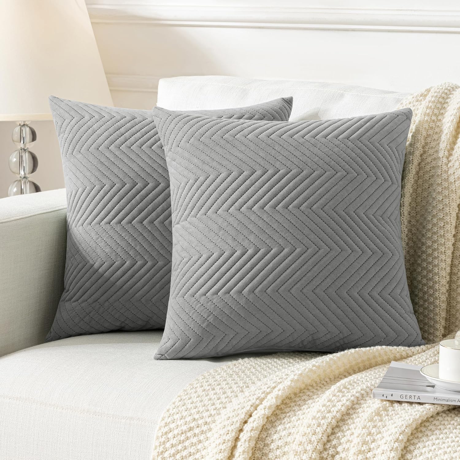 JELLYMONI Throw Pillow Covers 24”x24” Set of 2 Decorative Pillow Cases Light Gra...