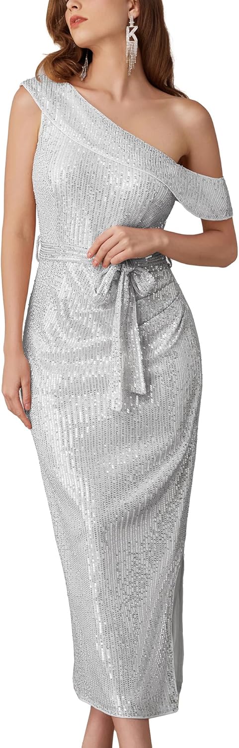 GRACE KARIN Womens Sequin Dress Sparkly One Shoulder Cocktail Dresses Formal Wed...