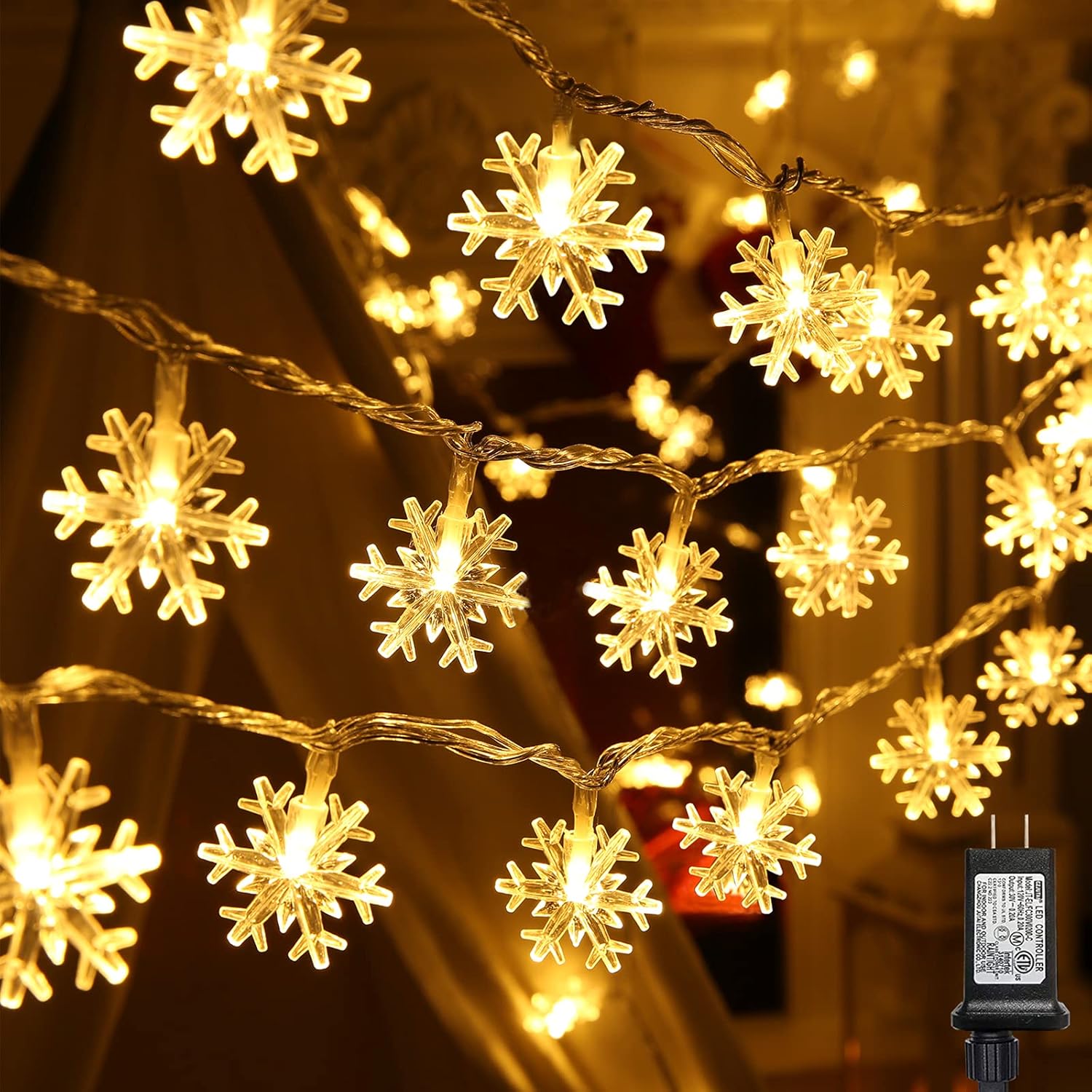 Christmas Snowflake String Lights, Special String Lights 49 ft 100 LED Connectab...