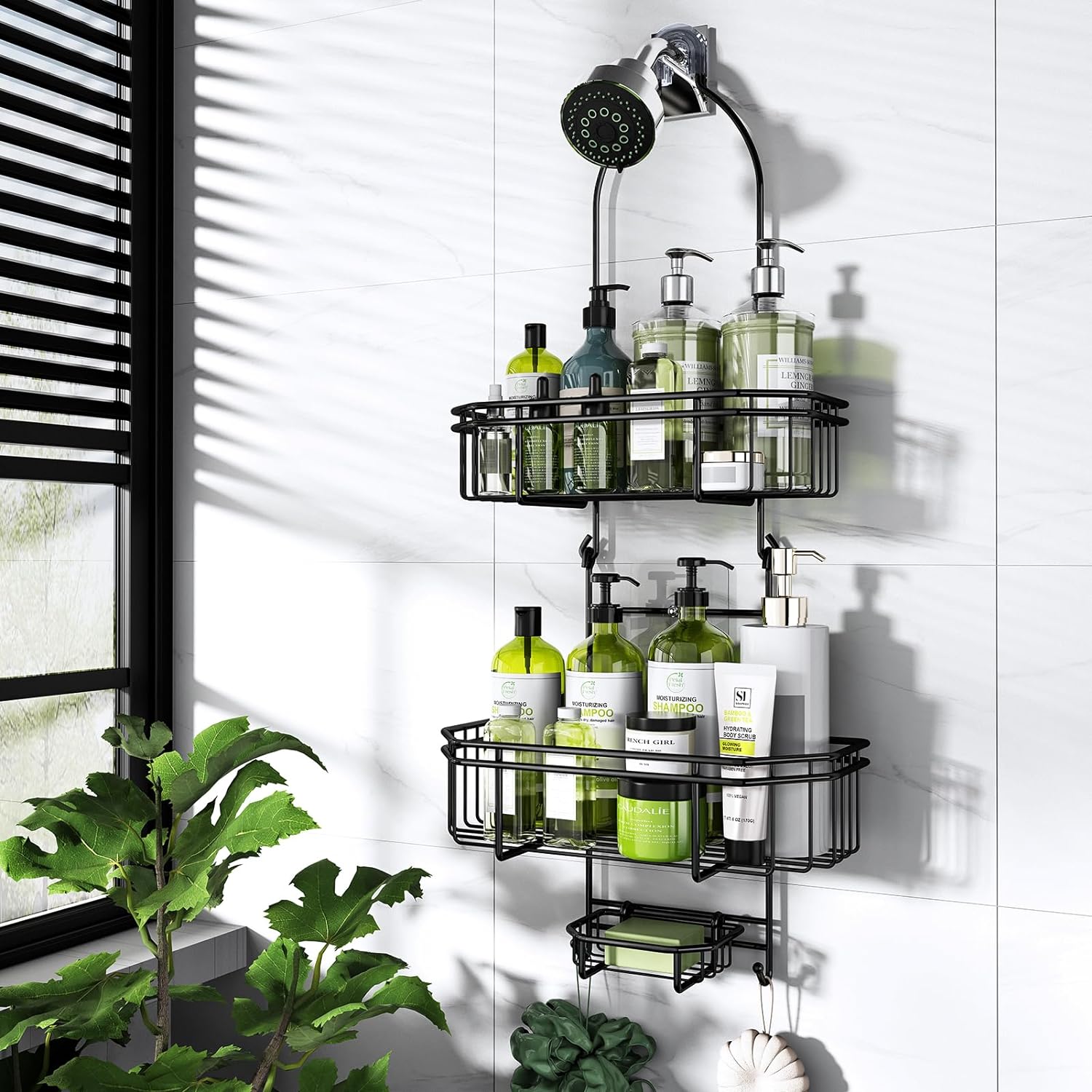 WXCGX Hanging Shower Caddy Over Shower Head Organizer: Stainless Rustproof Bathr...