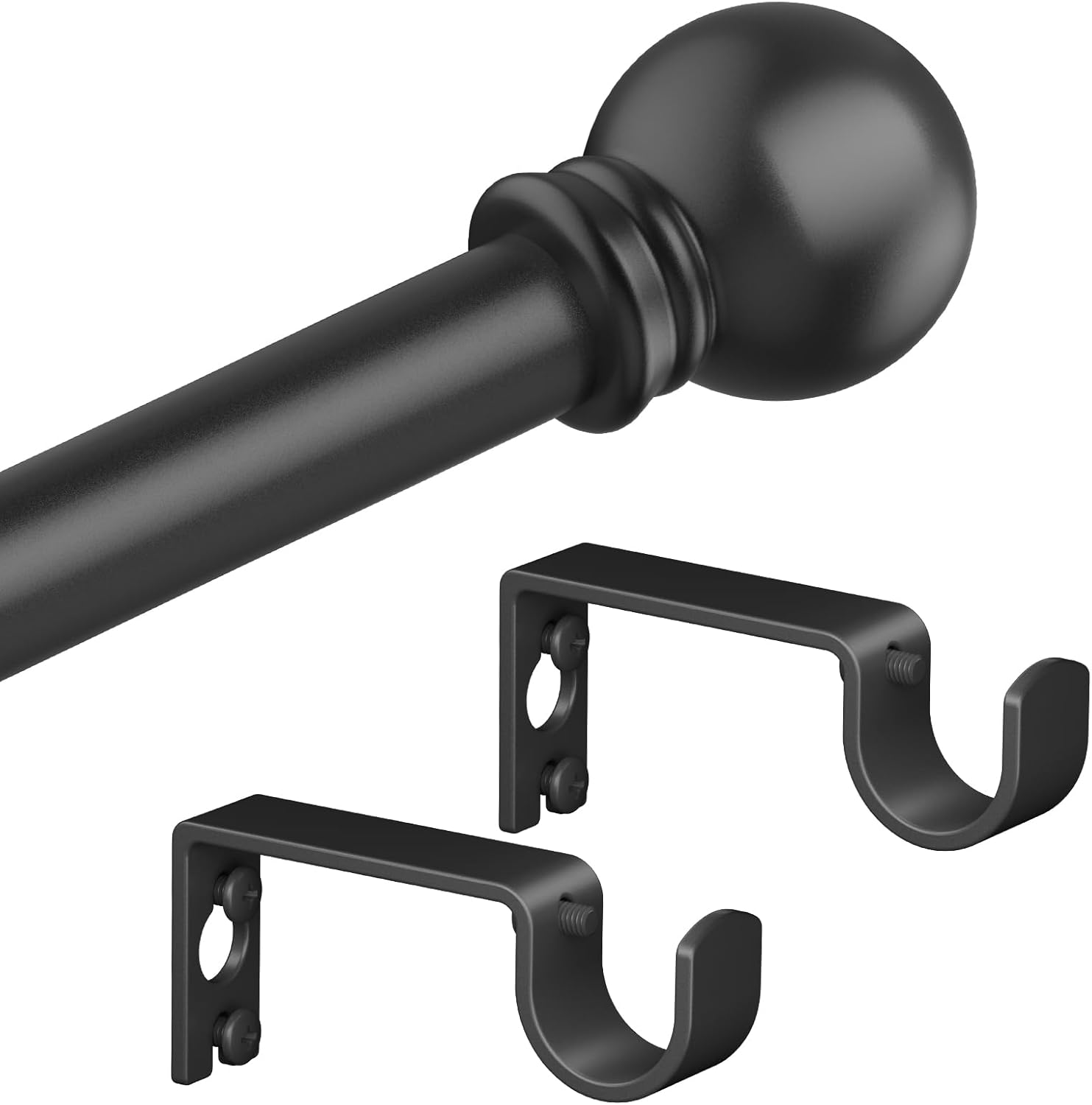 Matte Black Curtain Rods for Bedroom with Brackets,5/8 Inch Diameter Small Windo...