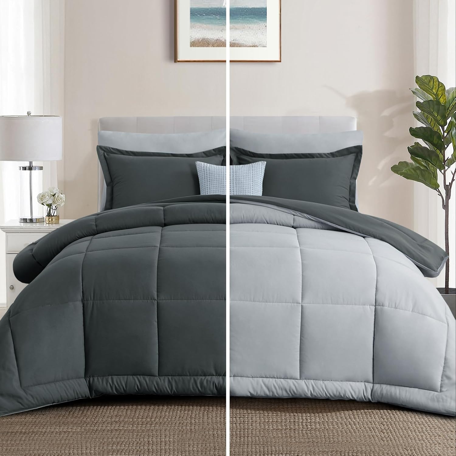 Aisbo Dark Grey and Light Grey Comforter Set Twin XL - 2-Pieces Soft Reversible...