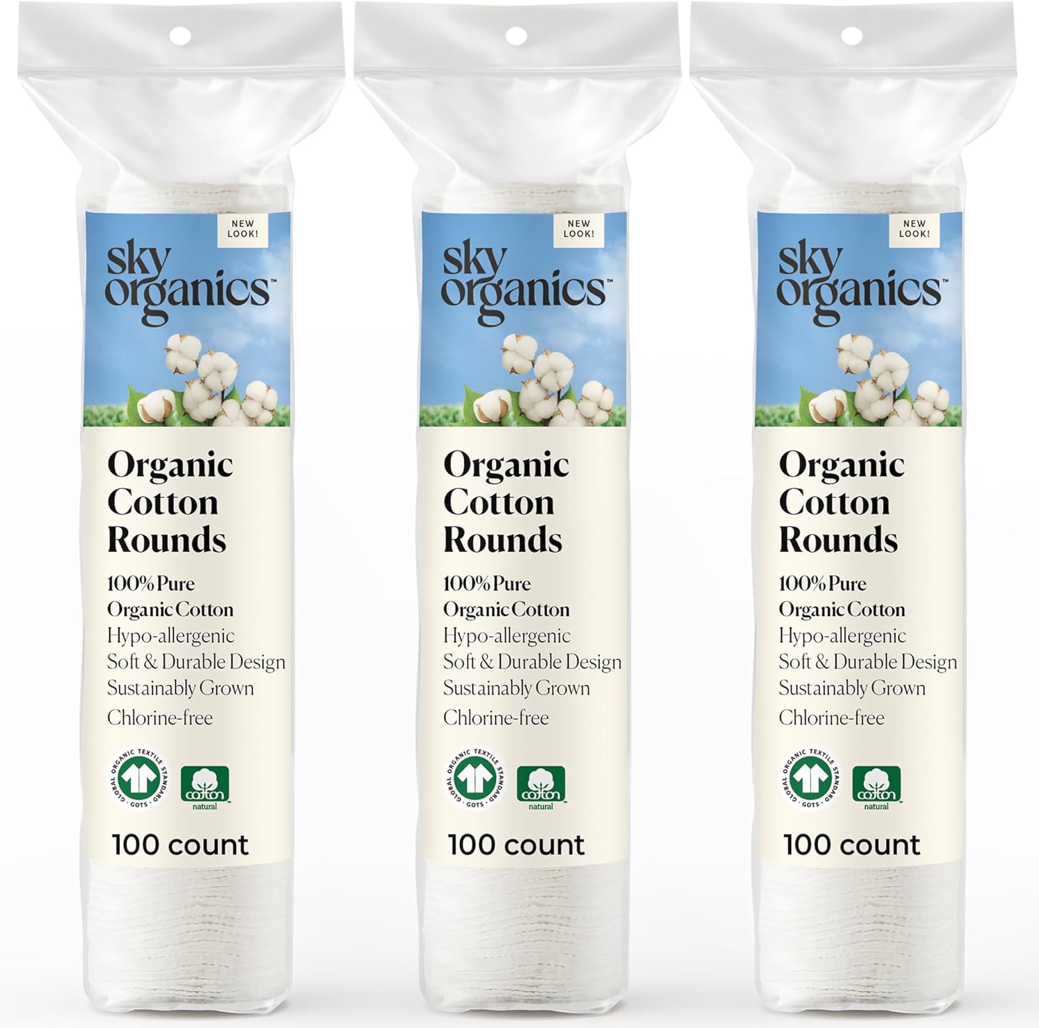 Sky Organics Organic Cotton Rounds for Sensitive Skin, 100% Pure GOTS Certified...
