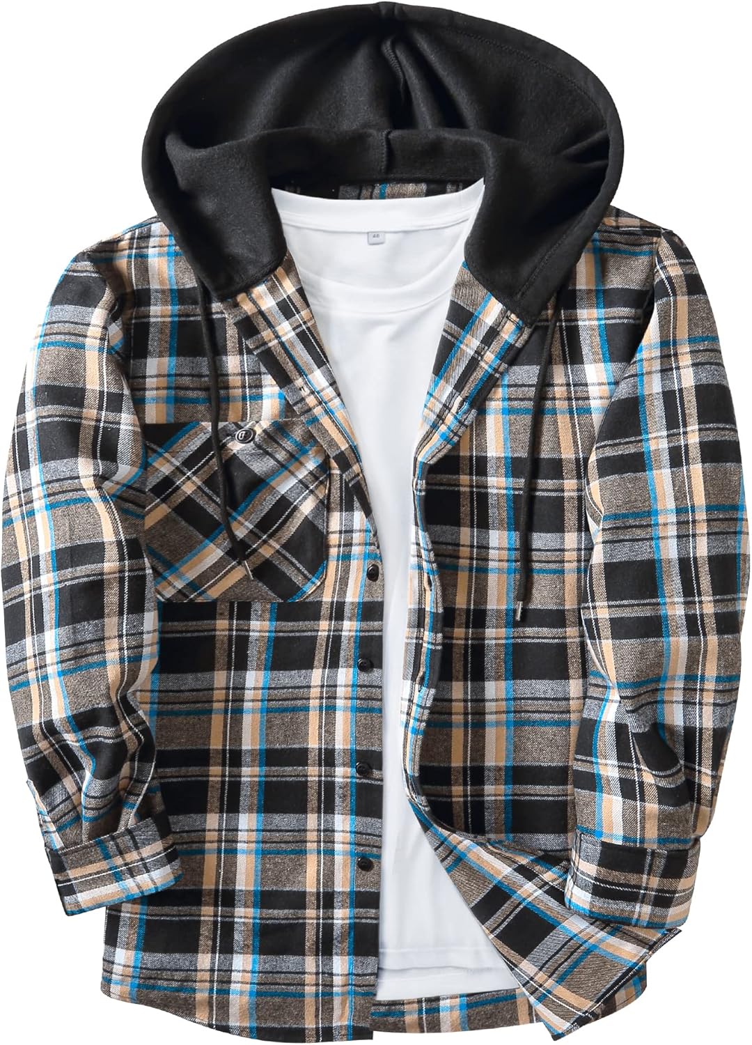 JACKETOWN Men's Plaid Shirts Casual Sweatshirt Men's Hoodie Long Sleeve Shirt wi...