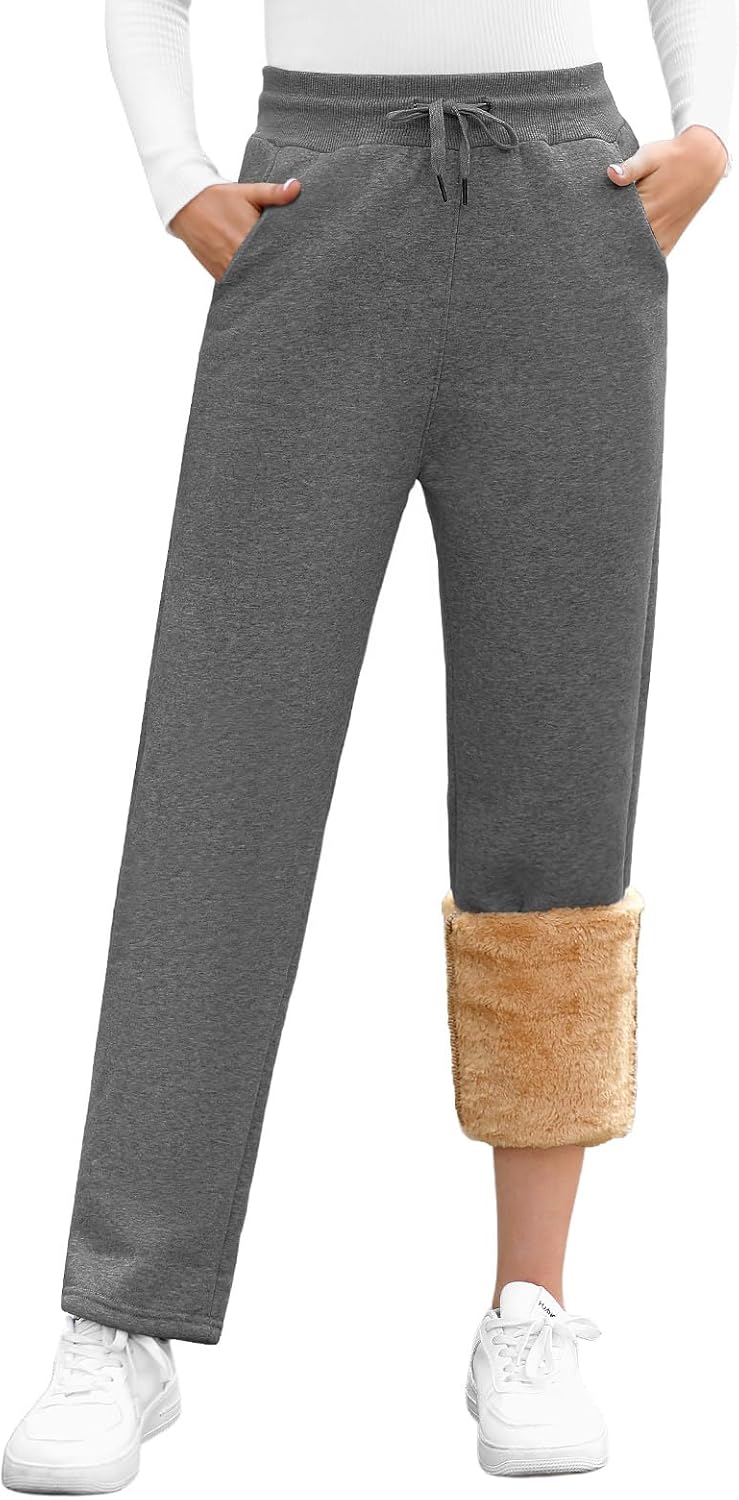 Voqeen Women's Sherpa Lined Sweatpants Thermal Fleece Lined Jogger Pants Winter...