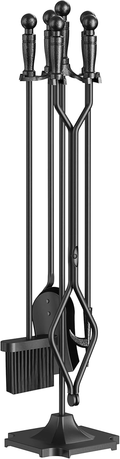 Fire Beauty Fireplace Tools Set 5 Pieces Wrought Iron Fireset Fire Pit Poker Woo...