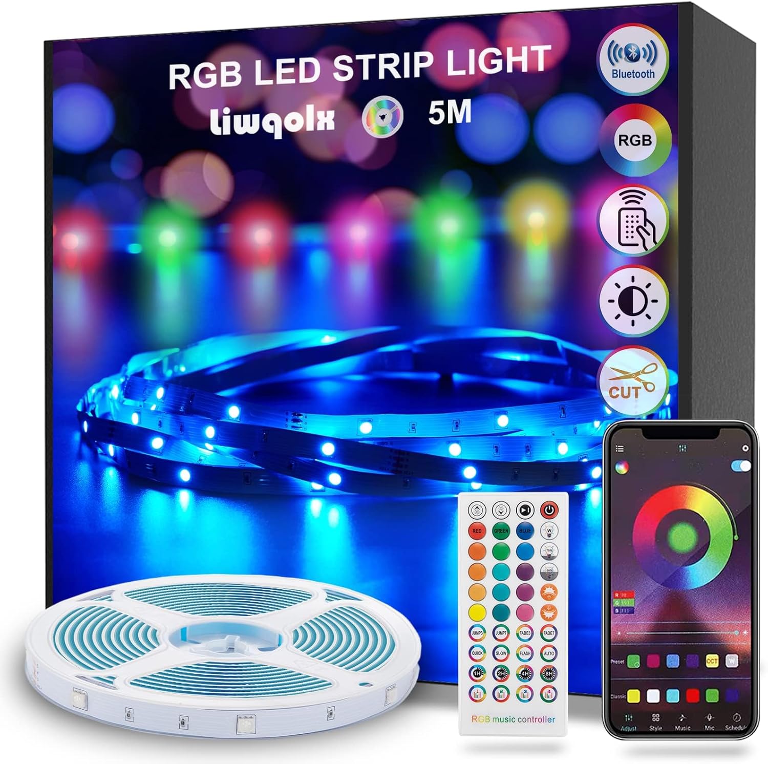 LED Strip Lights 5m, RGB Bluetooth LED Light with...