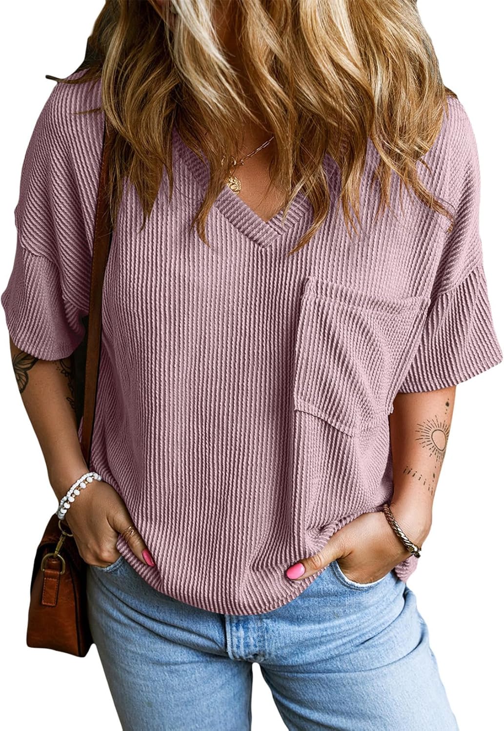 EVALESS Womens Summer Tops Oversized T Shirts Short Sleeve Blouses for Women Dre...