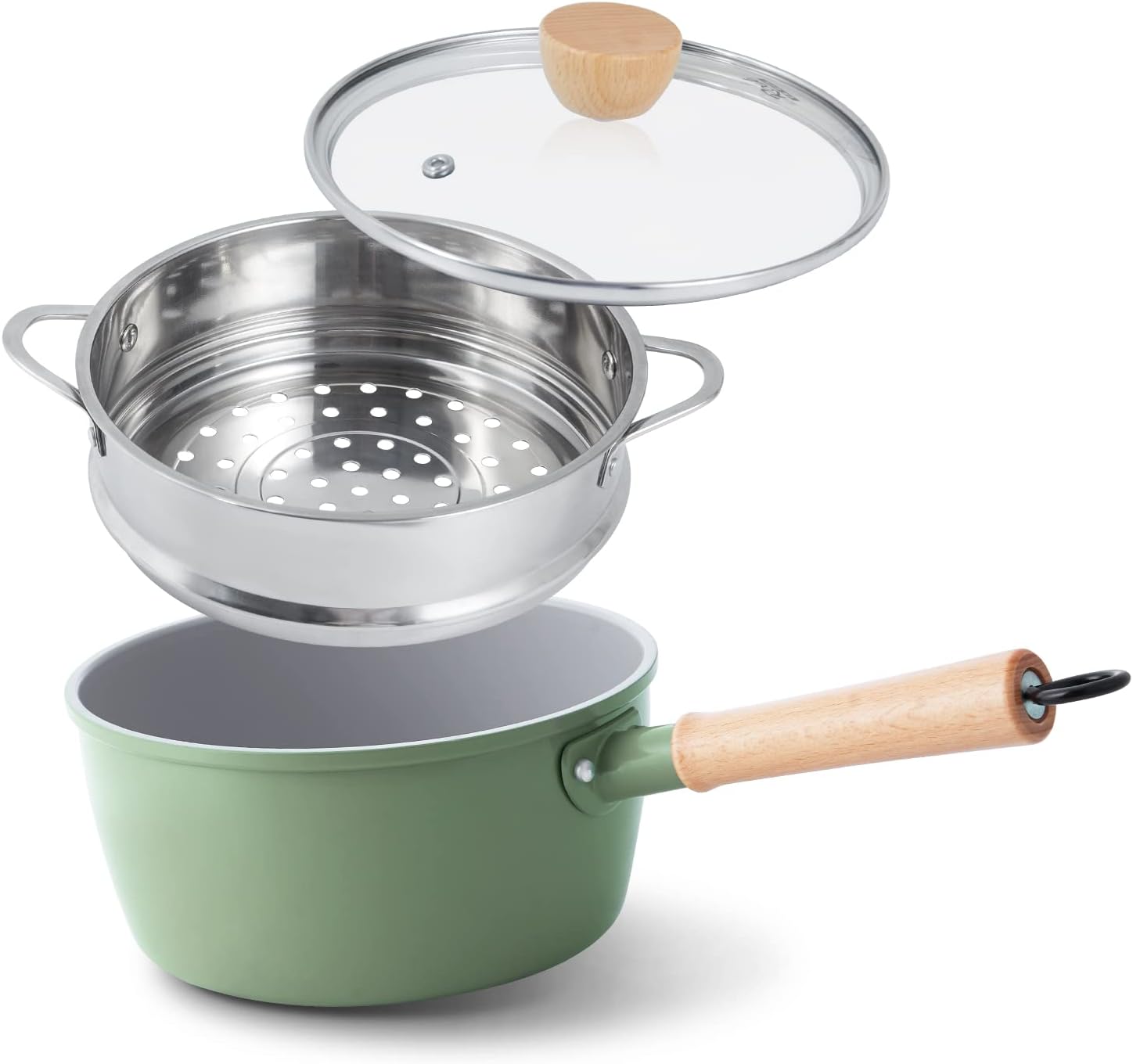 ROCKURWOK Ceramic Nonstick Sauce Pan, 3 QT Pot with Steamer, Non Toxic & PFAS-Fr...