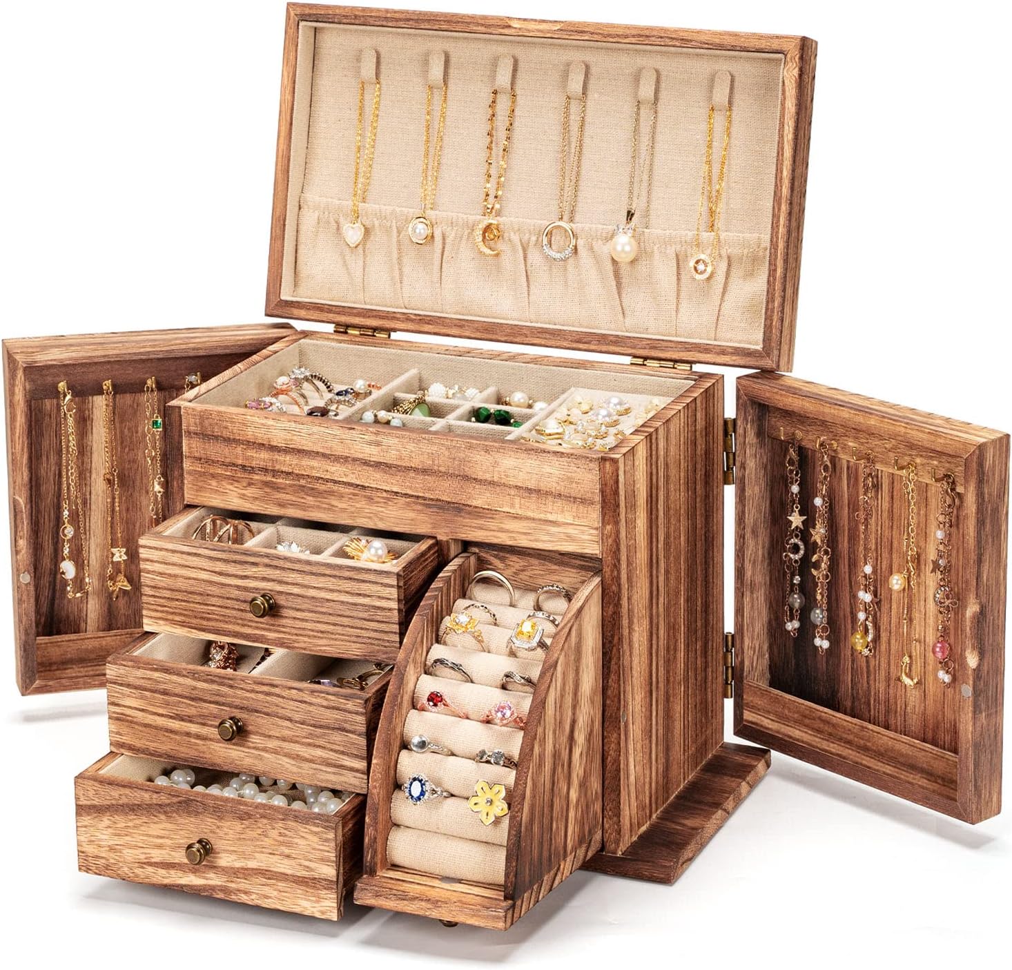 Jewelry Box Organizer, Solid Wood Jewelry Boxes for Women for Storage & Display...