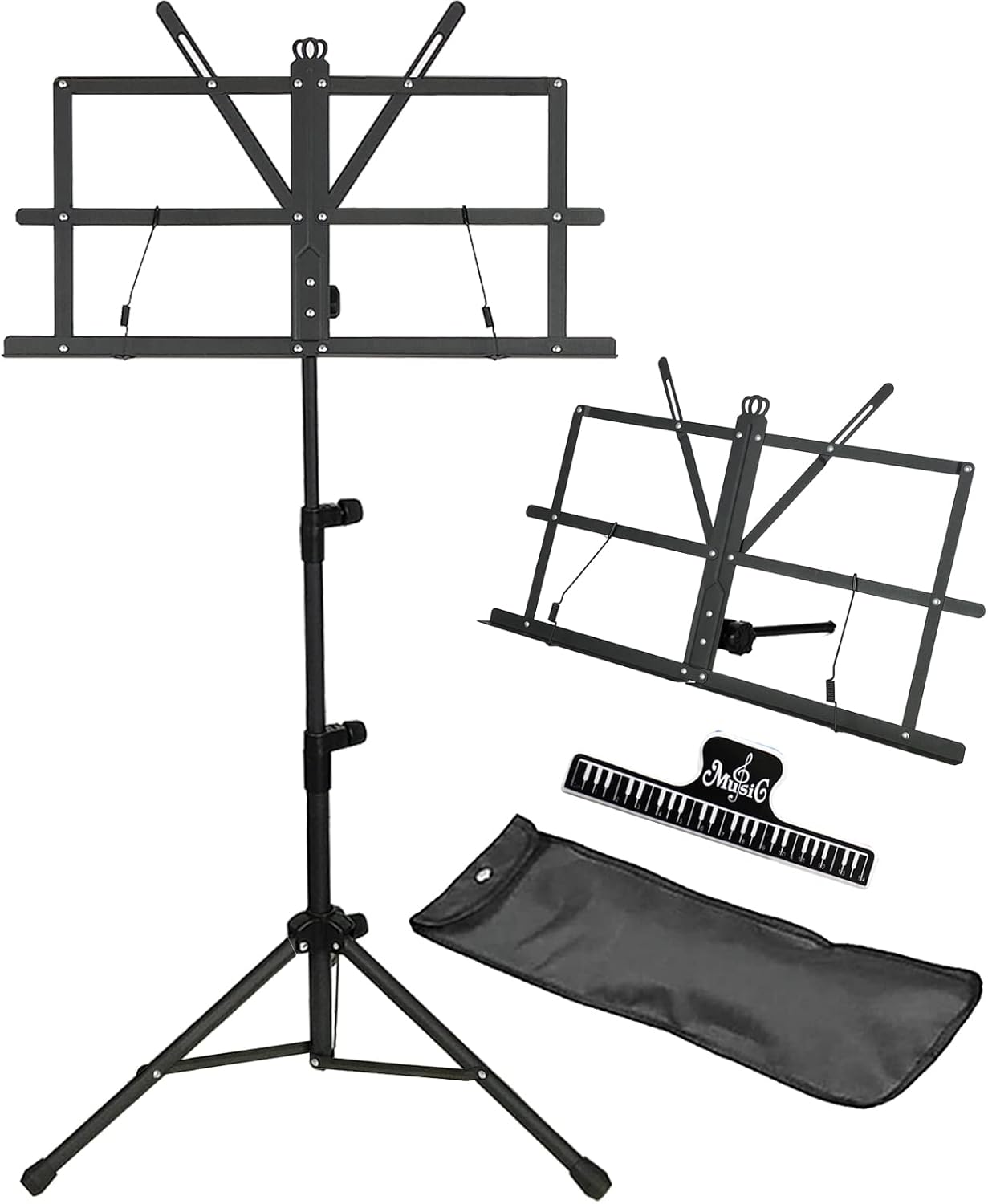 GLEAM Music Stand - 2 in 1 Dual-Use Desktop Book Stand Folding Music Holder Port...