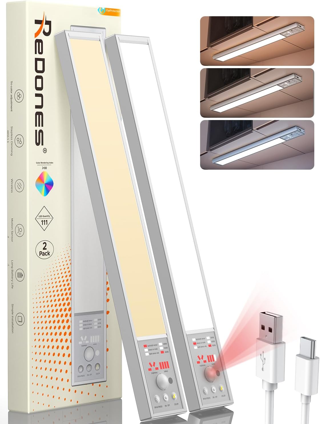 Under Cabinet Lighting - 2500mAh LED Motion Sensor Light Indoor, 2Pack Under Cab...