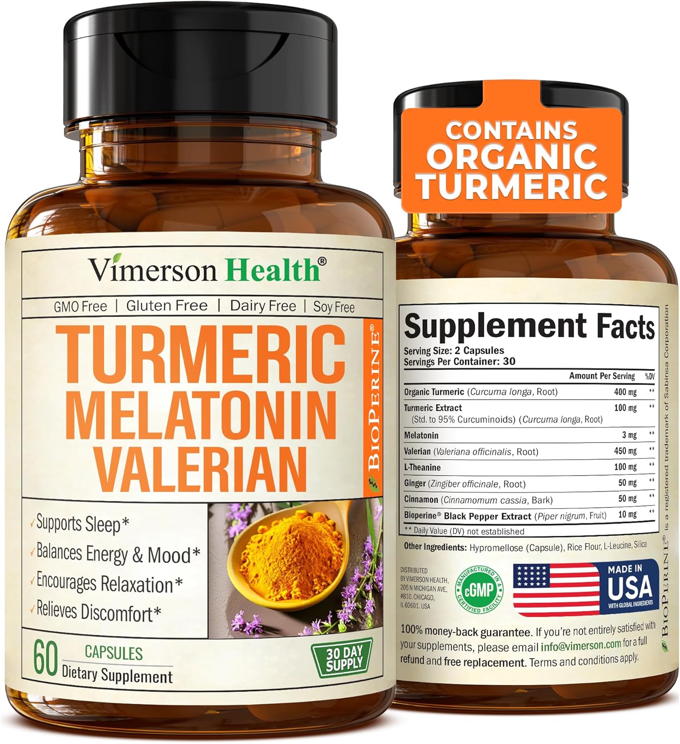 Turmeric, Melatonin & Valerian Root Sleep Aid Supplement. Natural Sleep Aid for...
