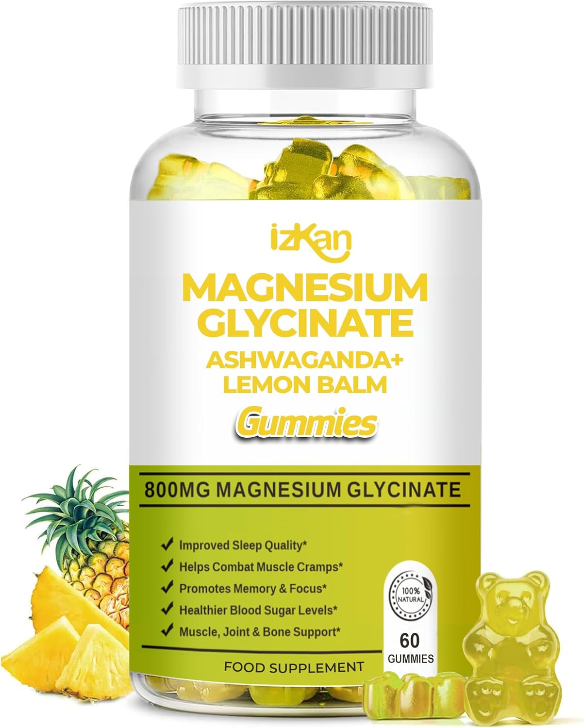 Magnesium Glycinate Gummies 800mg - Sugar Free Magnesium Supplement with Ashwaga...