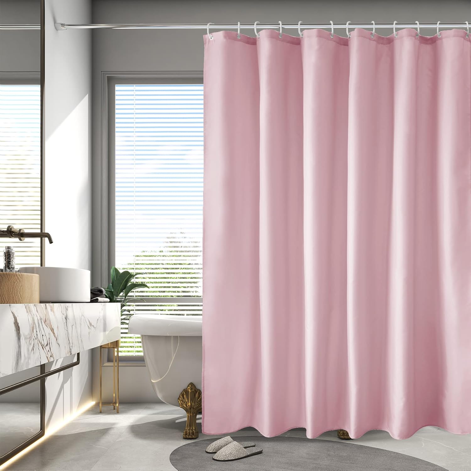 AooHome Extra Long Shower Liner, Special Polyester Solid Color Shower Curtain wi...