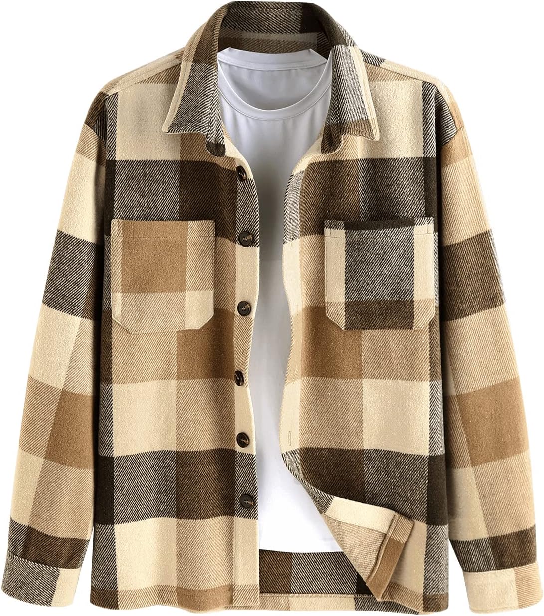 ZAFUL Men's Plaids Shirt Long Sleeve Button Down Lightweight Flannel Jacket Wool...