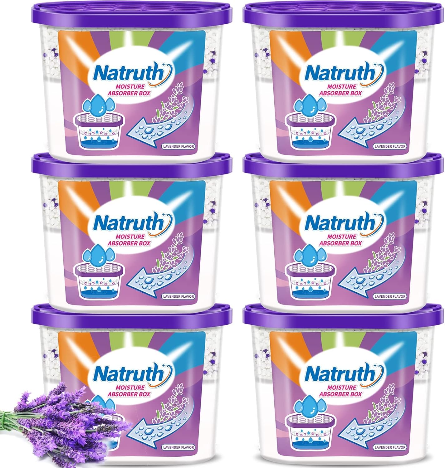 NATRUTH Moisture Absorbers With Lavender Scent,12.5OZ*6-Pack Portable Closet Deh...
