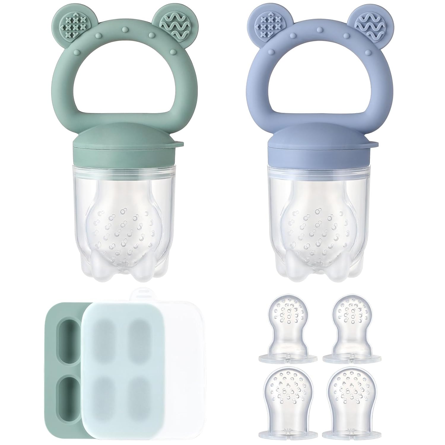 2 Pack Silicone Baby Fruit Feeder with Mini Freezer Tray, Baby Teethers, Breastm...