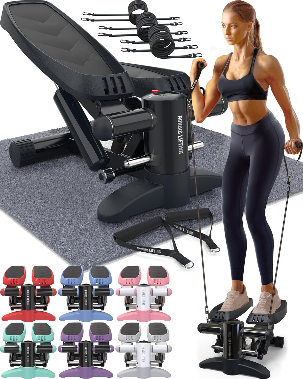 Nordic Lifting Mini Stepper & Stair Climber Machine - w/Resistance Bands Set & N...