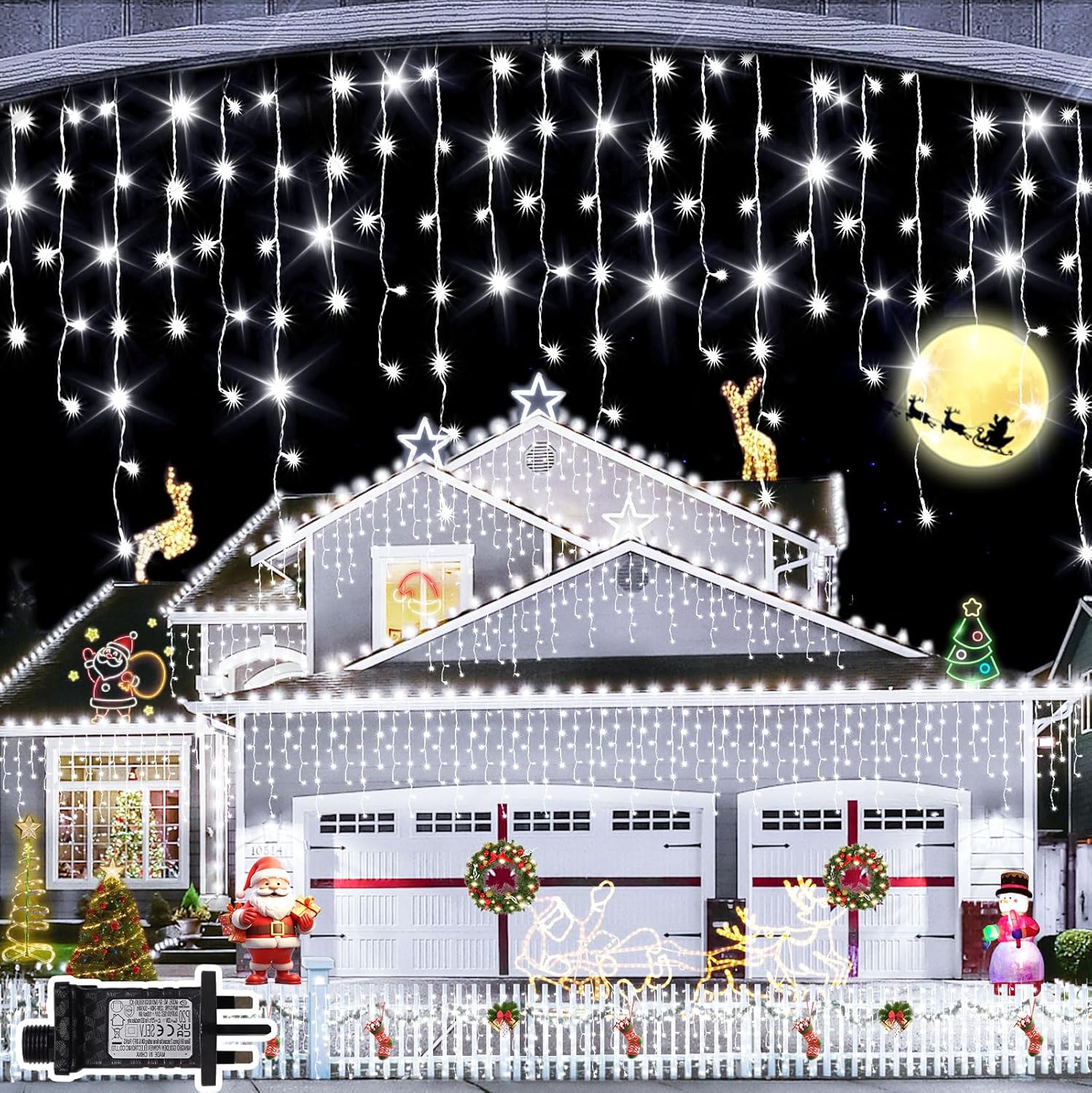 JXLEDAYY 640 LED 66FT/20M Icicle Christmas Lights Outdoor Decorations Cool White...