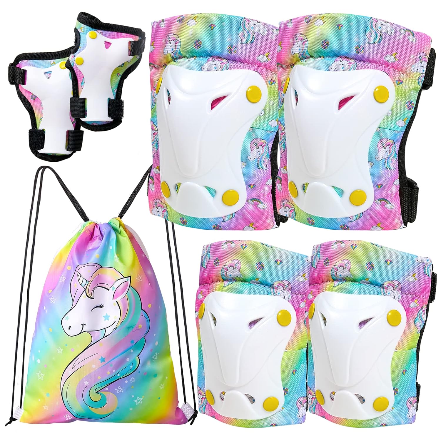 FIODAY Knee Pads for Kids Unicorn Knee Elbow Pads Wrist Guards with Drawstring B...