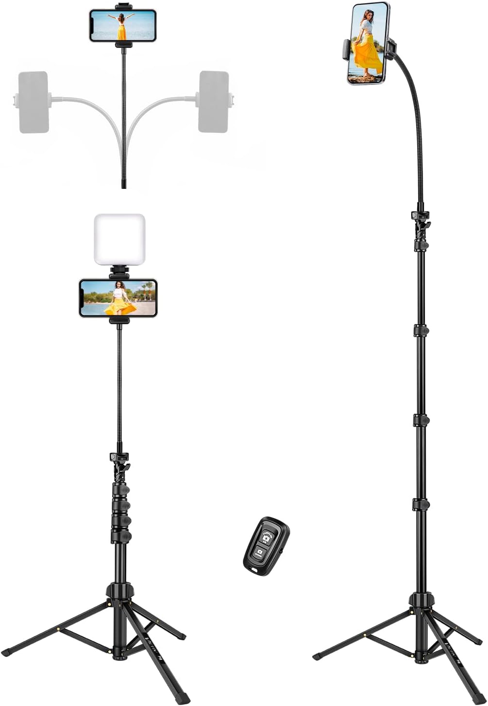 VICTIV 85" Tall Cell Phone Tripod Stand with Gooseneck and Remote, Portable Trav...