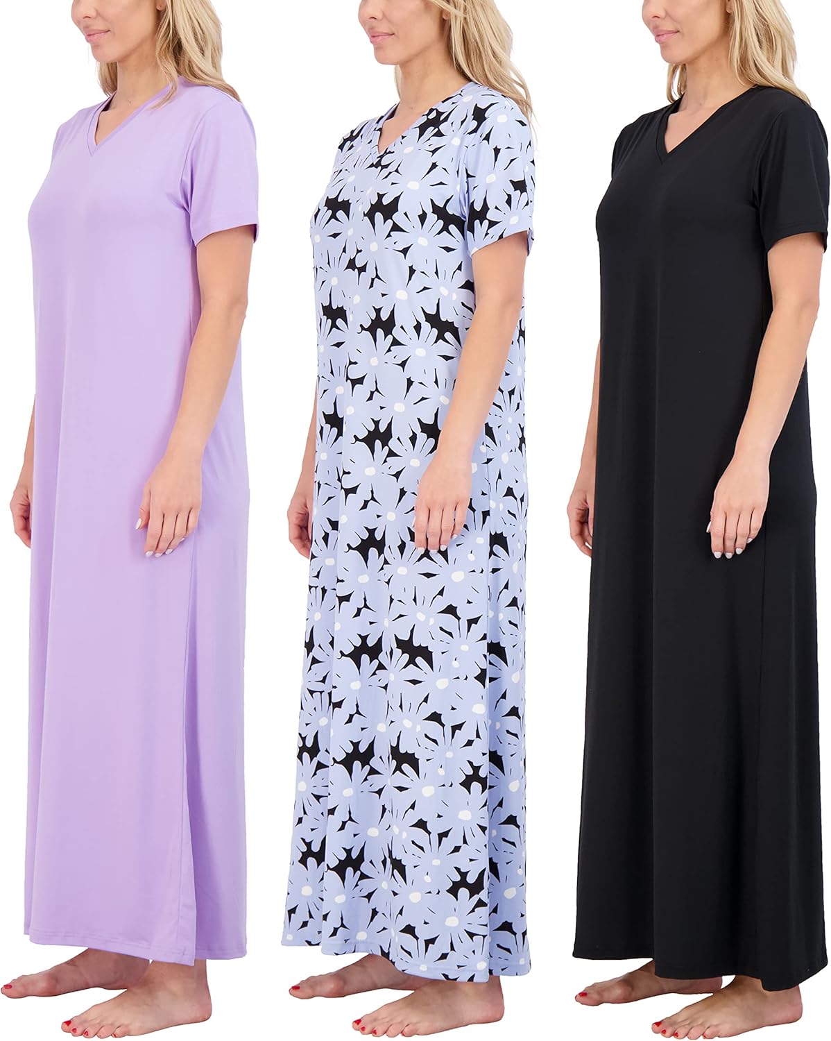 Real Essentials 3 Pack, Special Women's Soft Maxi Long Nightshirt, Innovative Sh...