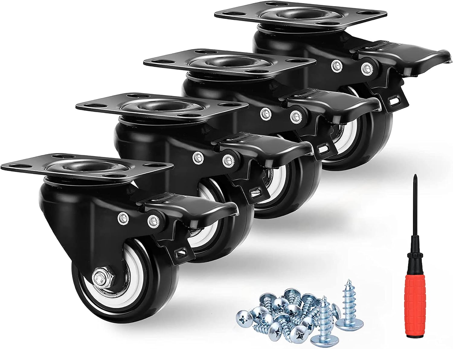 2 inch Caster Wheels Set of 4（Pcs）, Lockable Bearing Plate Caster Wheels with...