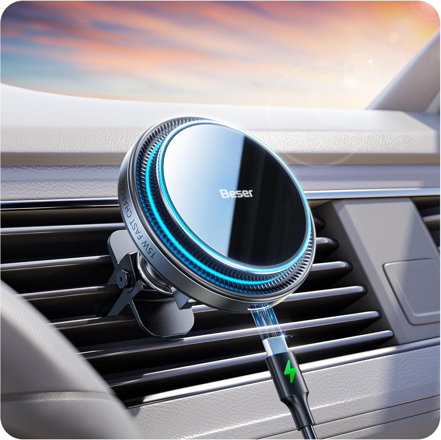Beser 15W for MagSafe Car Mount Charger, (3.81 lbf) Magnetic Qi Wireless Car Cha...