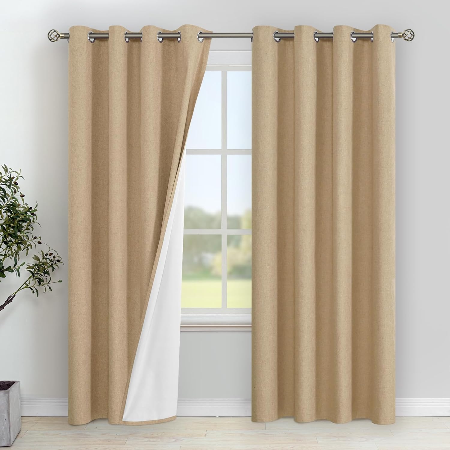 YoungsTex Burlap Linen 100% Blackout Curtains for Bedroom 84 Inches Length, Full...