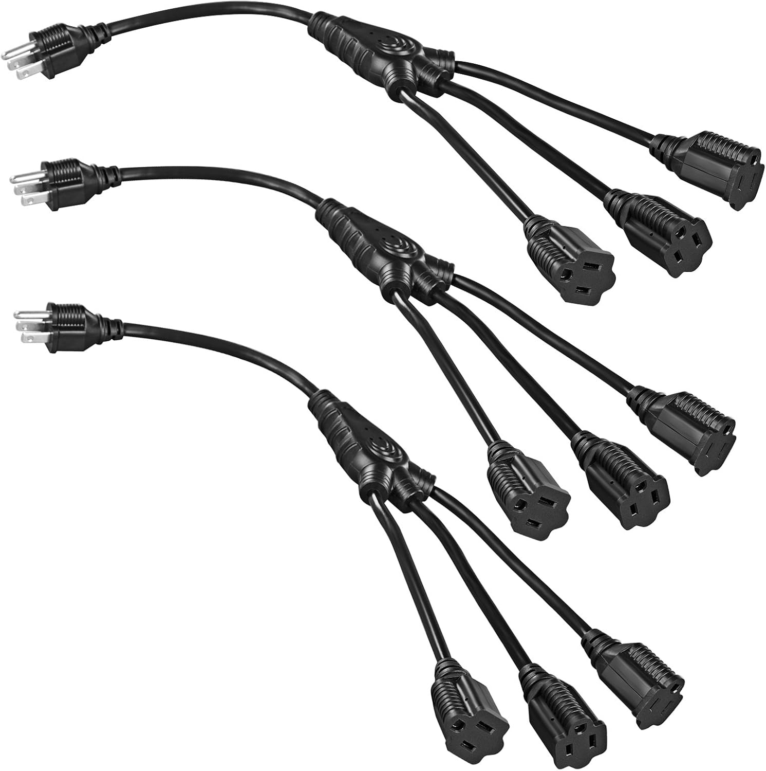 DEWENWILS Extension Cord Splitter 1 to 3, 18 Inch 16/3 Heavy Duty SJTW Wire, 3 P...