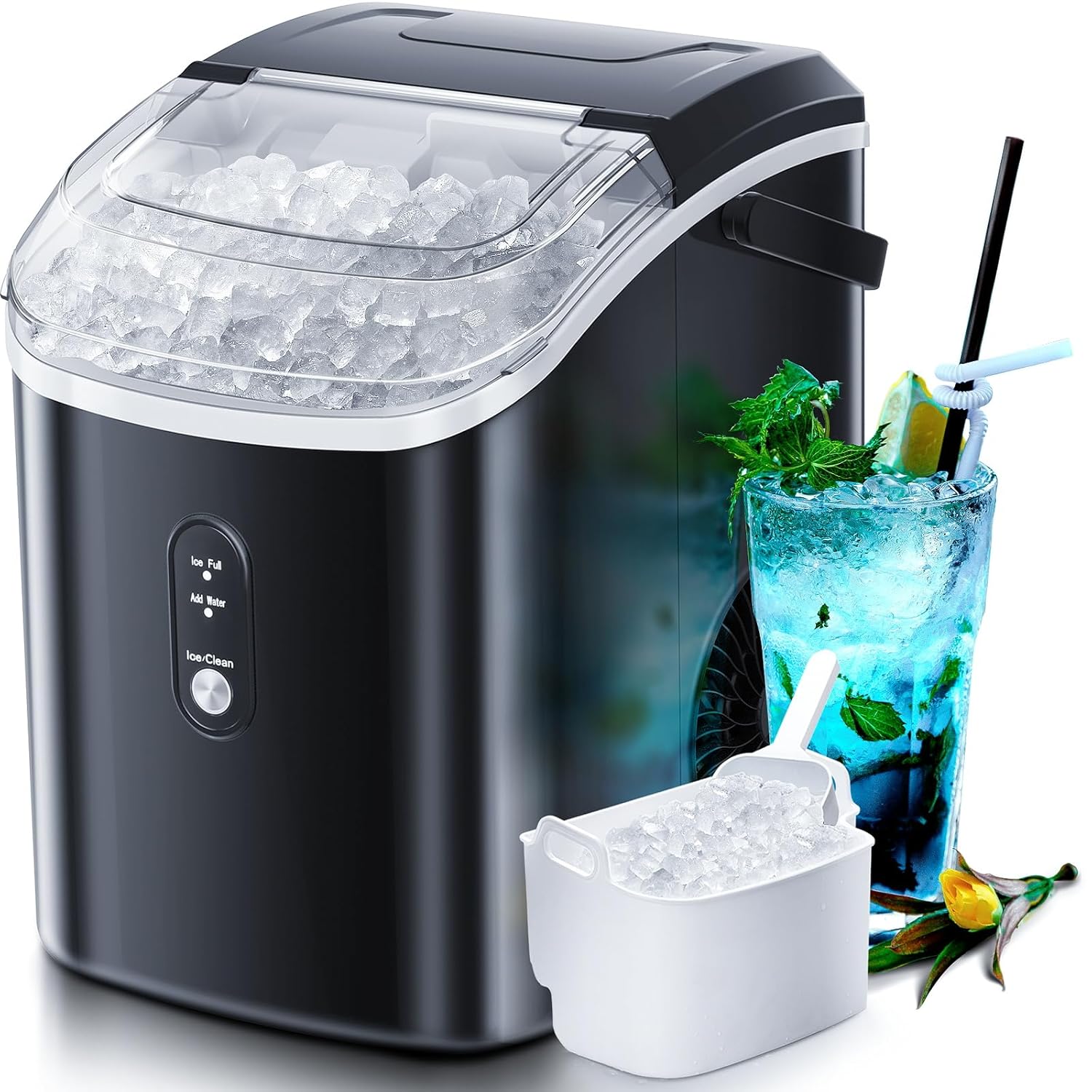 Nugget Countertop Ice Maker with Soft Chewable Pellet Ice, Automatic 34Lbs/24H,P...
