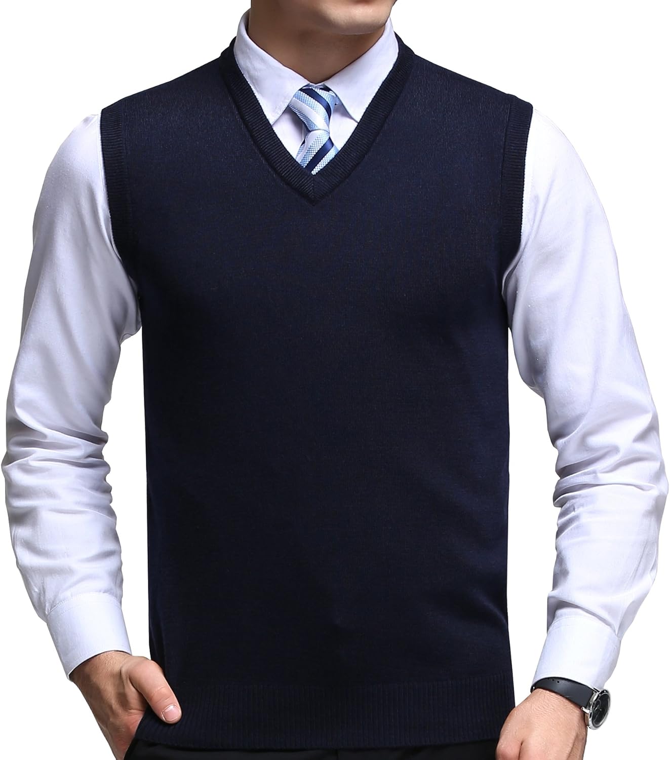FULIER Mens V-Neck Sleeveless Vest Classic Business Gentleman Knitwear Knitted W...