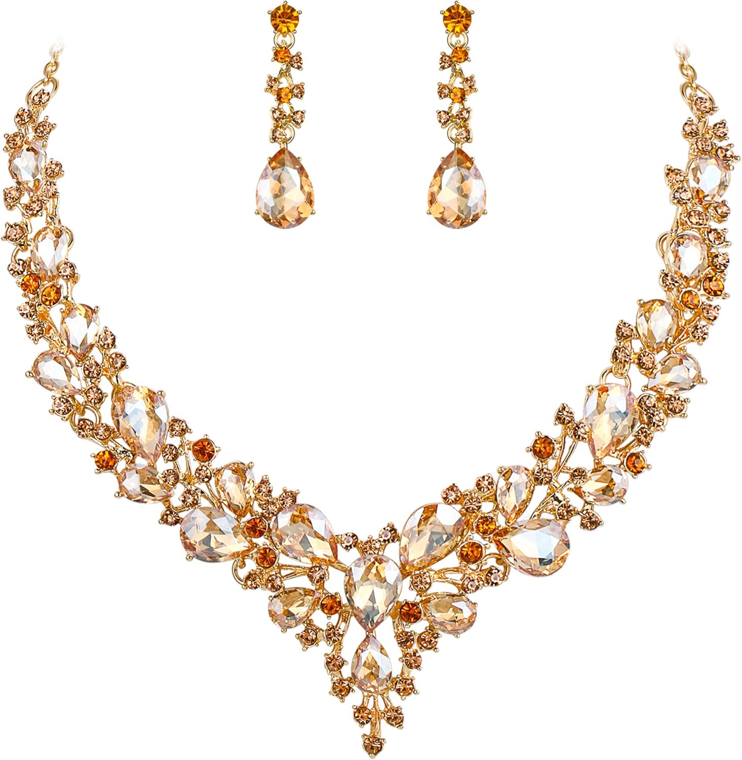 BriLove Women's Wedding Bridal Austrian Crystal Teardrop Cluster Statement Neckl...