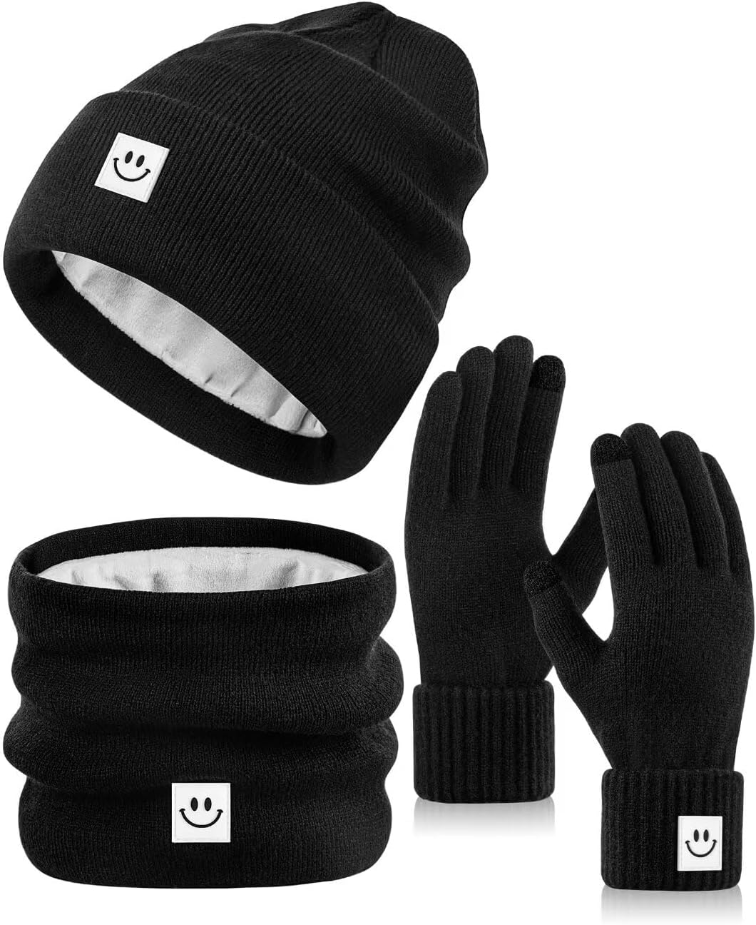 Winter Smiley Face Beanie Hat Scarf Gloves Set Women Men,Cute Hats Fashionable W...