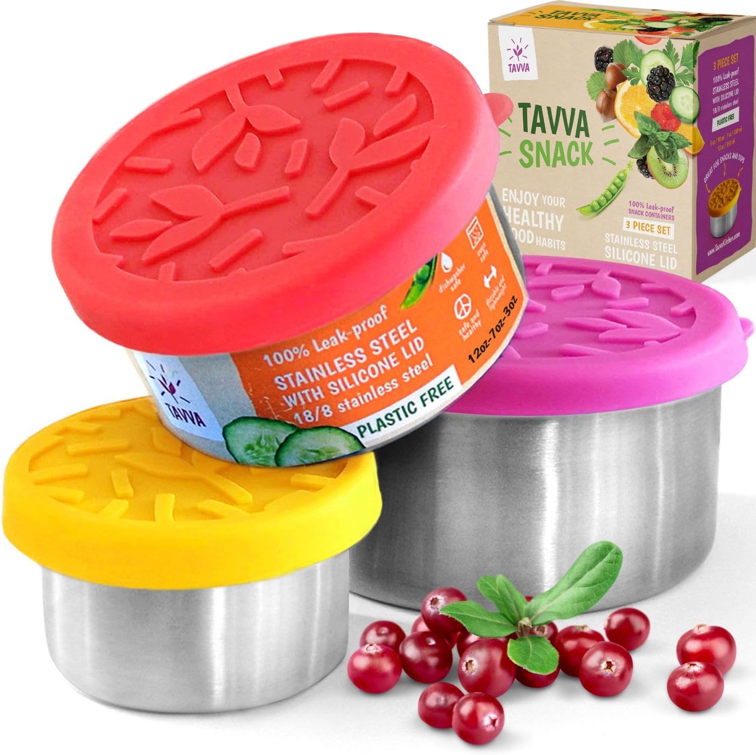Stainless Steel Snack Containers for Kids (12oz/7oz/3oz), Stainless Steel Contai...