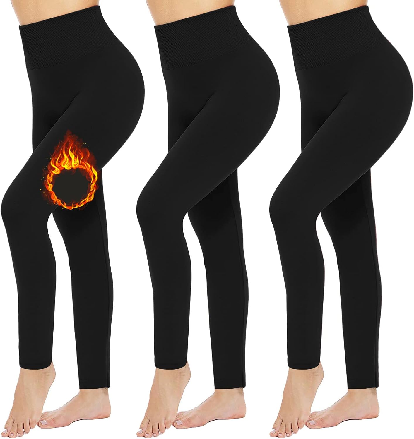 FULLSOFT 3 Pack Fleece Lined Leggings Women High Waisted Workout Winter Warm The...