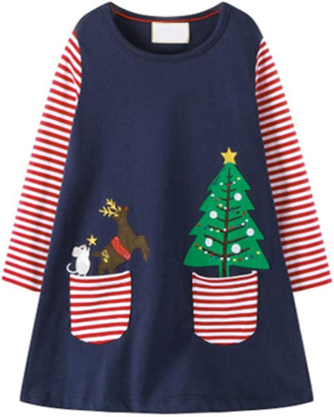 HILEELANG Toddler Girl Christmas Dress Long Sleeve Fall Winter Cotton Casual Bas...